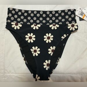 Salt + Cove Black Daisy High-Waist Bikini Bottoms